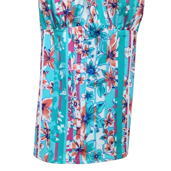 Land's End Capri Aqua Orchid Stripe Teal Blouson Tankini Swimwear Womens Size 14 - Picture 5 of 12